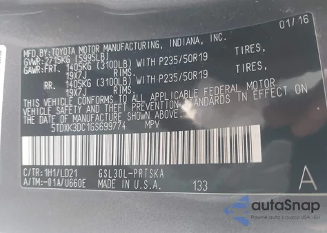 2016 Toyota Sienna Se 8 Passenger from USA, damaged, VIN 5TDXK3DC1GS699774